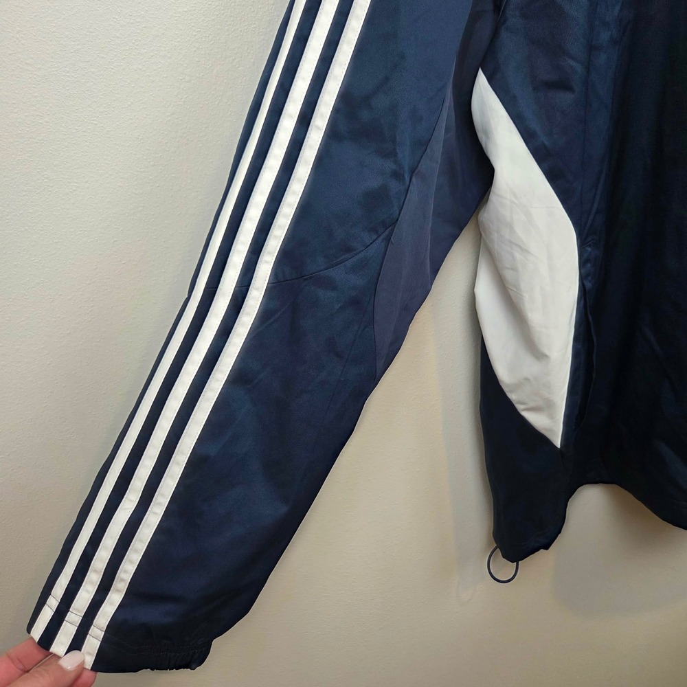 Adidas Mens Navy Blue Full Zip Track Jacket Windbreaker Hooded 3-Stripe Size 2XL - Picture 10 of 16